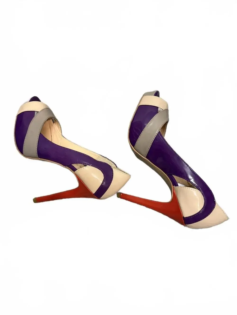 Guess Women's Purple and Beige High Heel Peep Toe Pumps Size 6